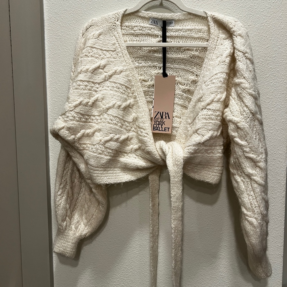 Zara Cream Tie-Front Cable Knit Cardigan